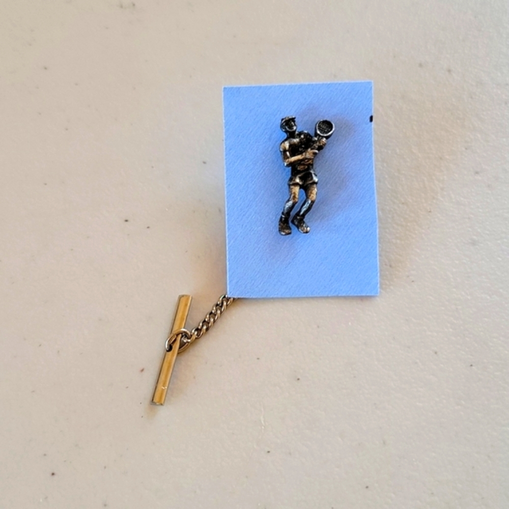 Vintage Tennis Player Tie Tac with Chain